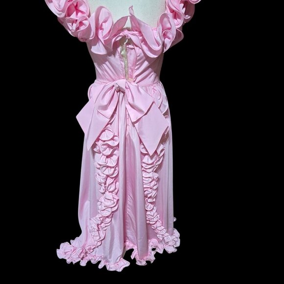 Vtg Union Made ILGWU Lt Pink Ruffled Ball Gown Sz 8 Oversized Bow on Back - Picture 3 of 8